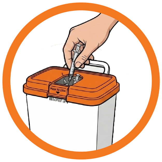 discard-the-syringe-needle-and-needle-cap-into-the-sharps-container